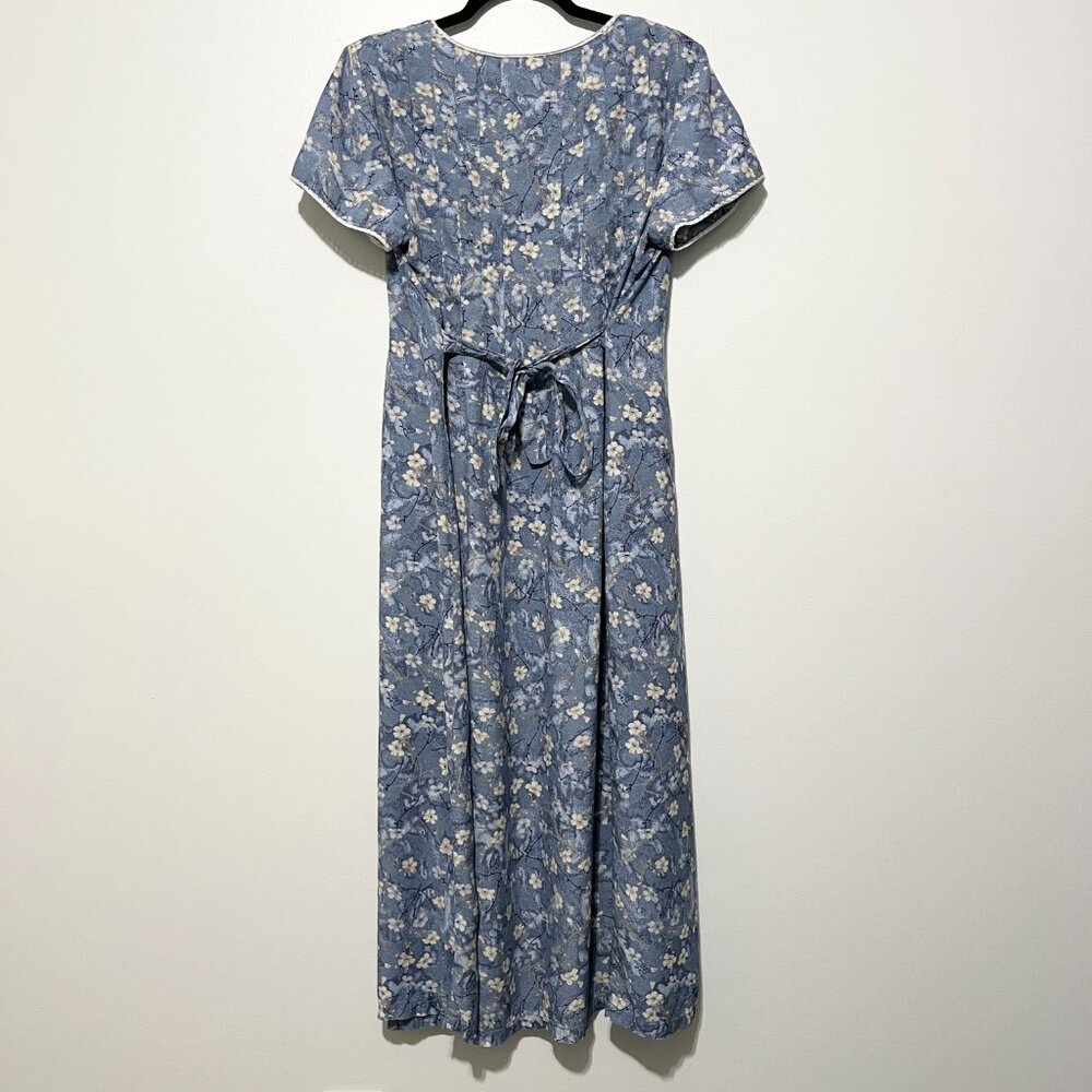 Womens Vintage Cottagecore Floral Maxi Dress 12 Prairie Pastoral Tie Back Modest - Picture 3 of 9